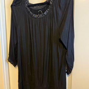 INC International Concepts Black Ruffle Blouse